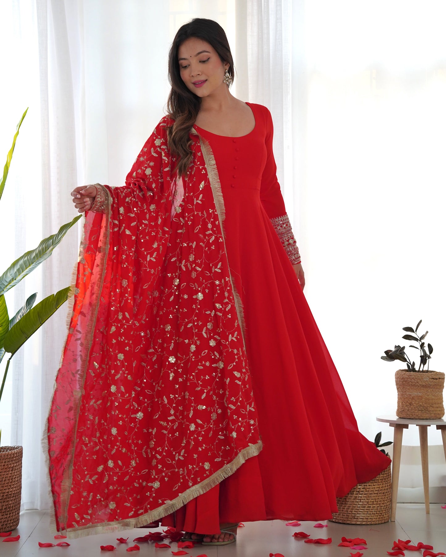 Jelina Red Color Soft Georgette With Embroidery Work Dupatta Anarkali Gown