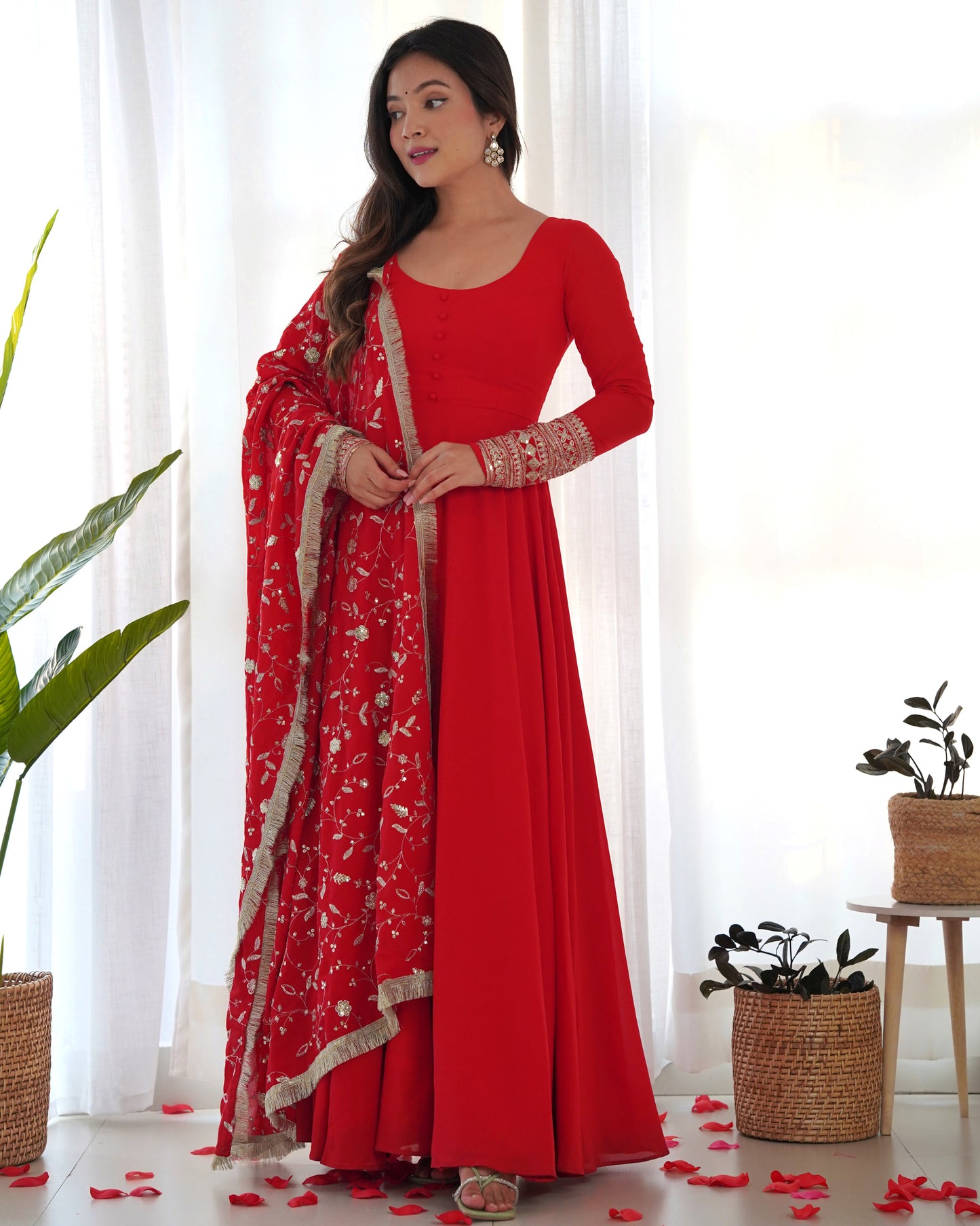 Jelina Red Color Soft Georgette With Embroidery Work Dupatta Anarkali Gown