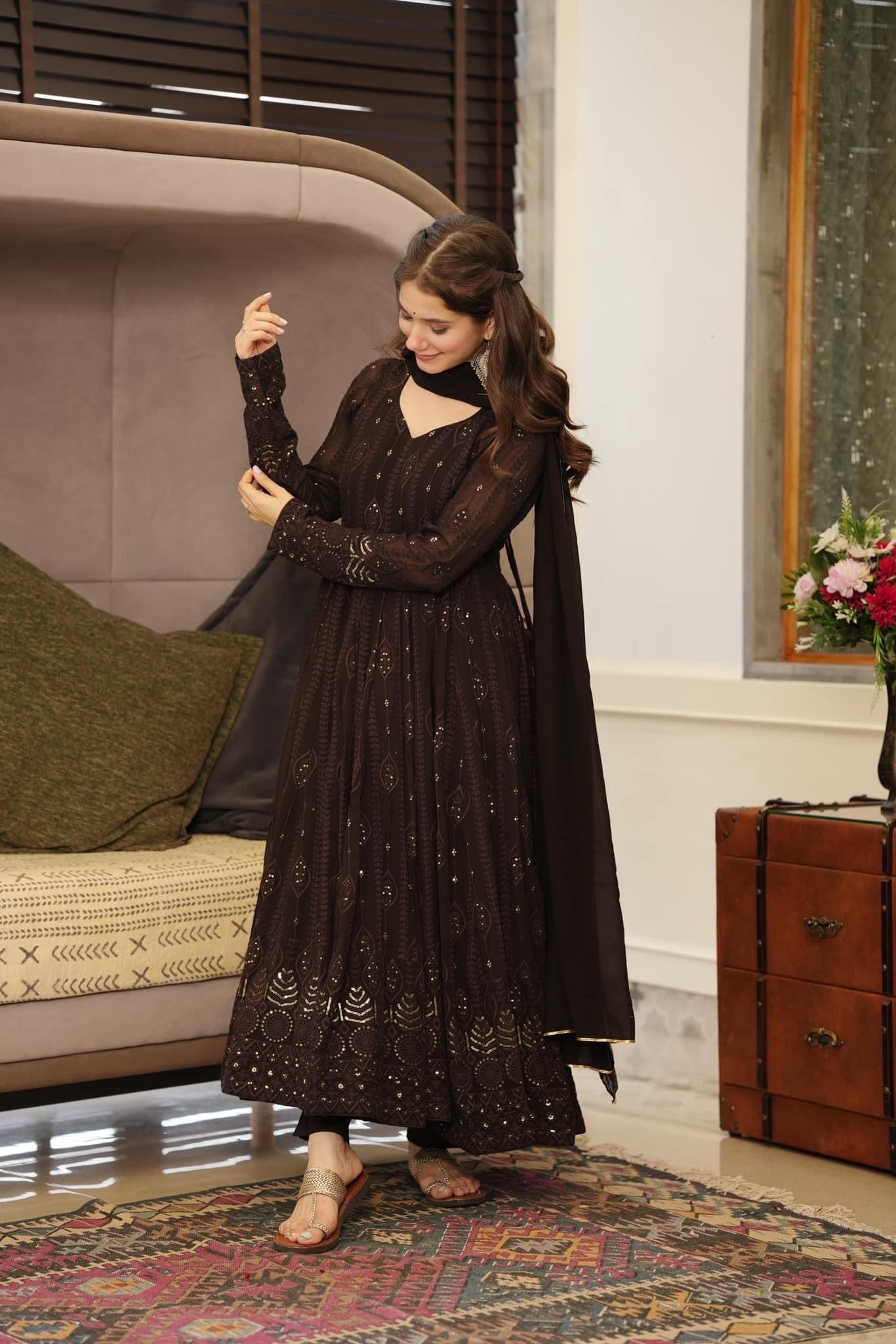 Black Embroidered Georgette Suit Set