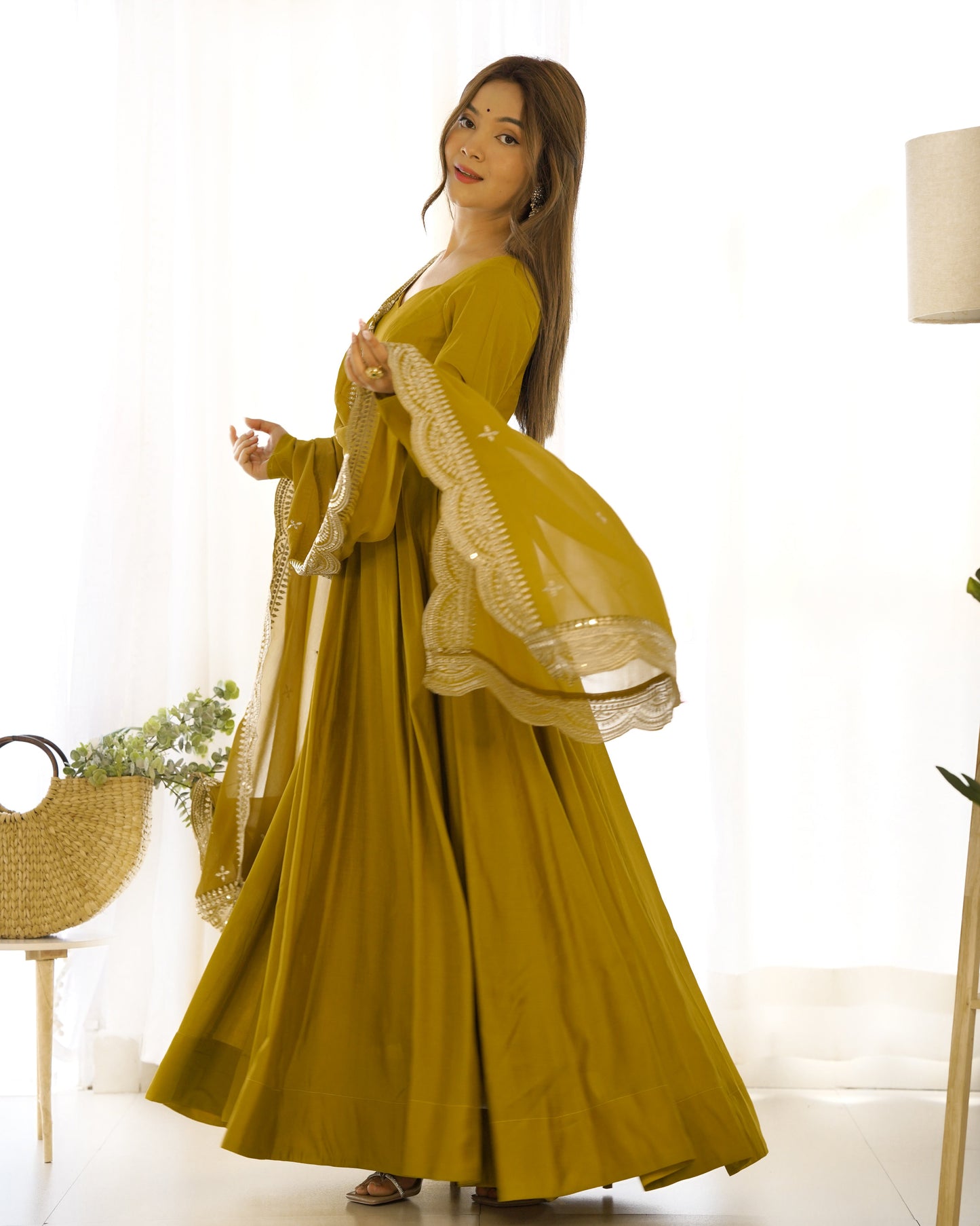 Embrace Pure Roman Silk Anarkali Suit Set with Dupatta, Pants, and Flared Design NKB-40