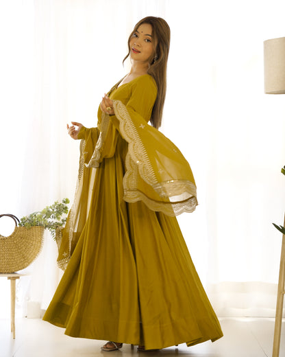 Embrace Pure Roman Silk Anarkali Suit Set with Dupatta, Pants, and Flared Design NKB-40