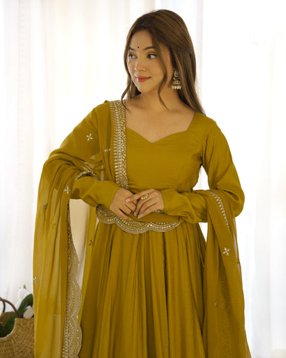 Embrace Pure Roman Silk Anarkali Suit Set with Dupatta, Pants, and Flared Design NKB-40