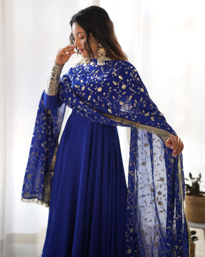 Blue Color Soft Georgette With Embroidery Work Dupatta Anarkali Gown