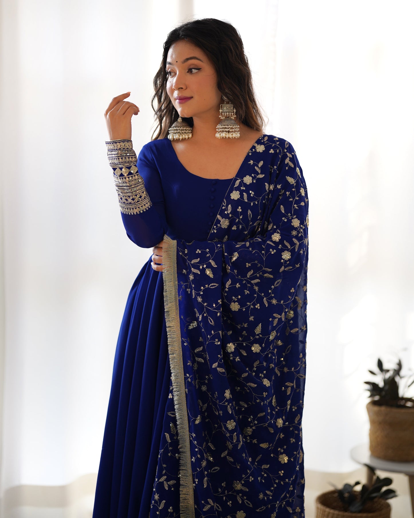 Blue Color Soft Georgette With Embroidery Work Dupatta Anarkali Gown