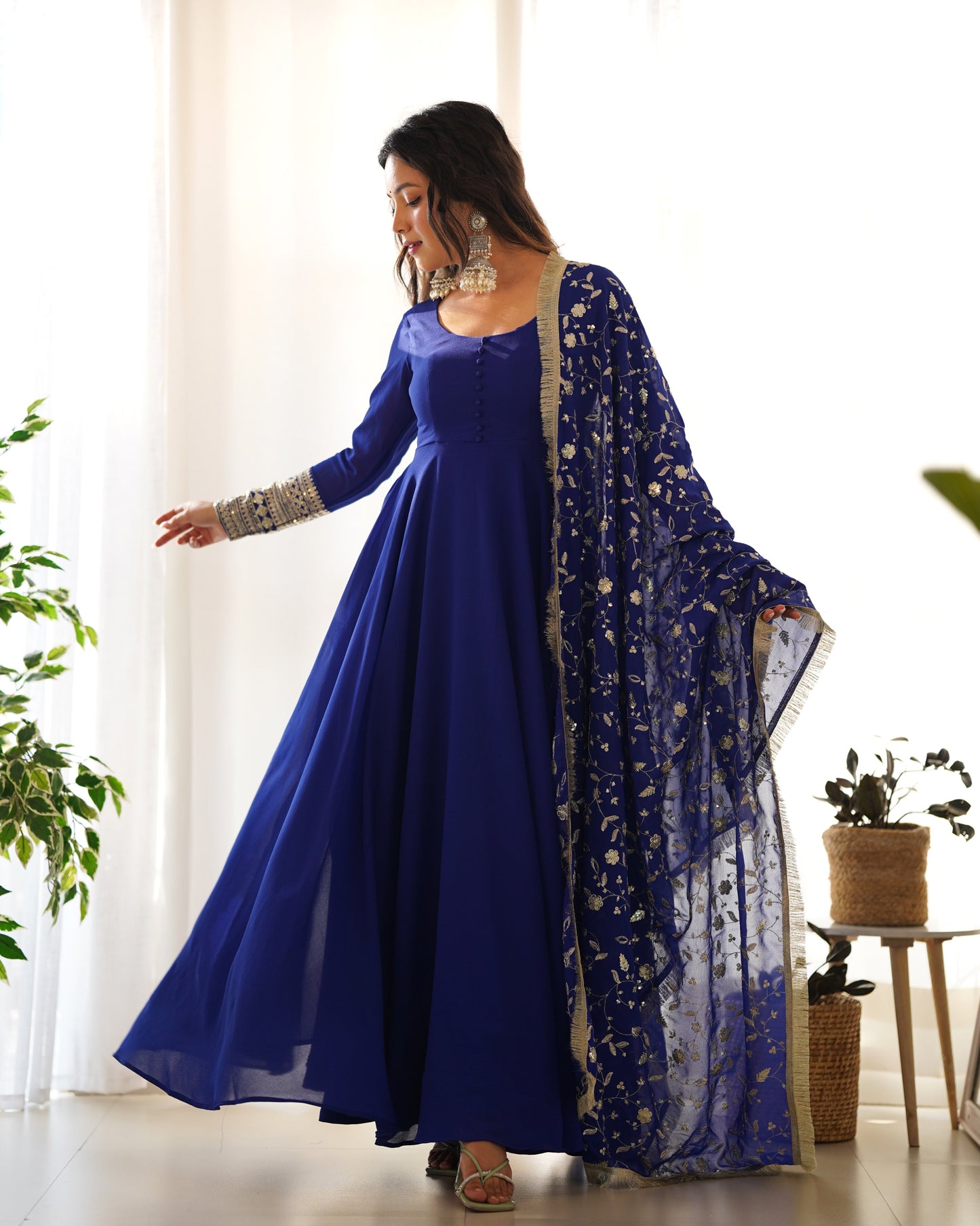 Soft Georgette Anarkali Gown With Embroidery Work Dupatta