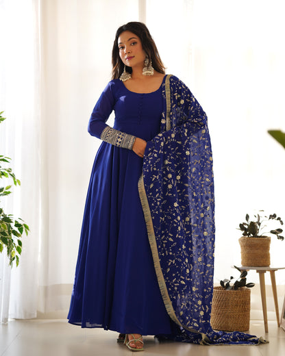 Soft Georgette Anarkali Gown With Embroidery Work Dupatta