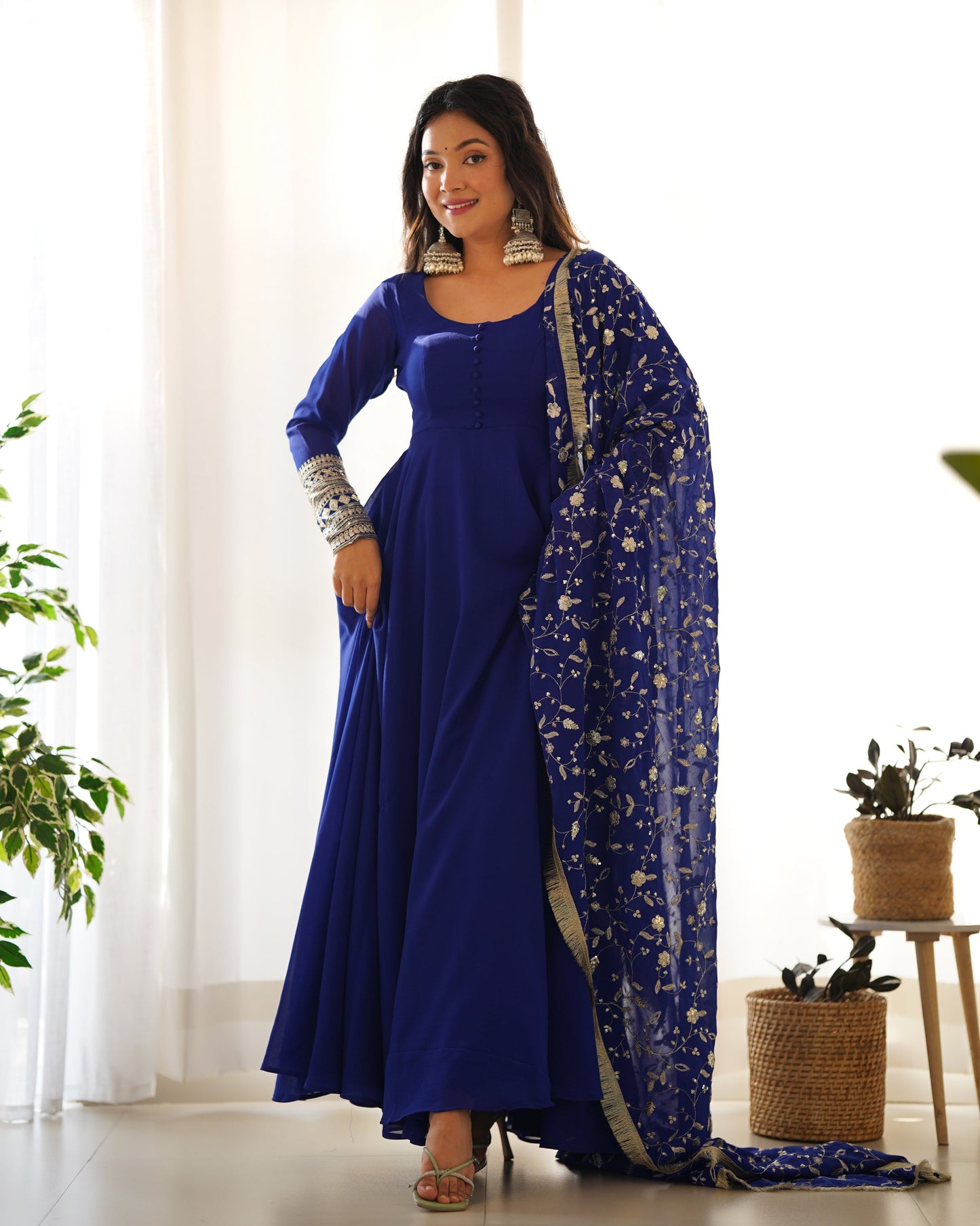 Blue Color Soft Georgette With Embroidery Work Dupatta Anarkali Gown