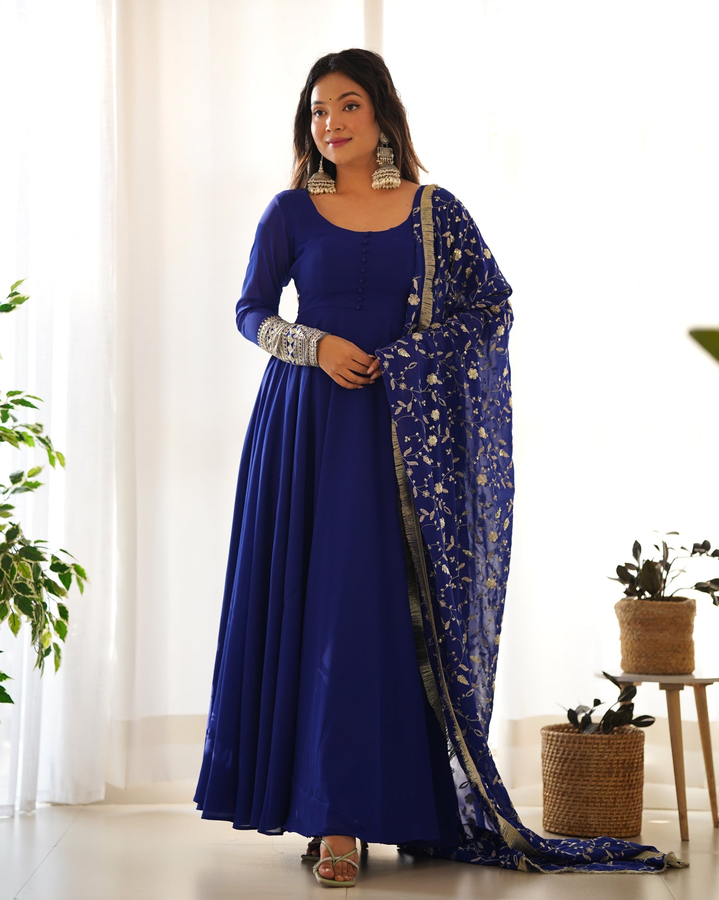 Blue Color Soft Georgette With Embroidery Work Dupatta Anarkali Gown