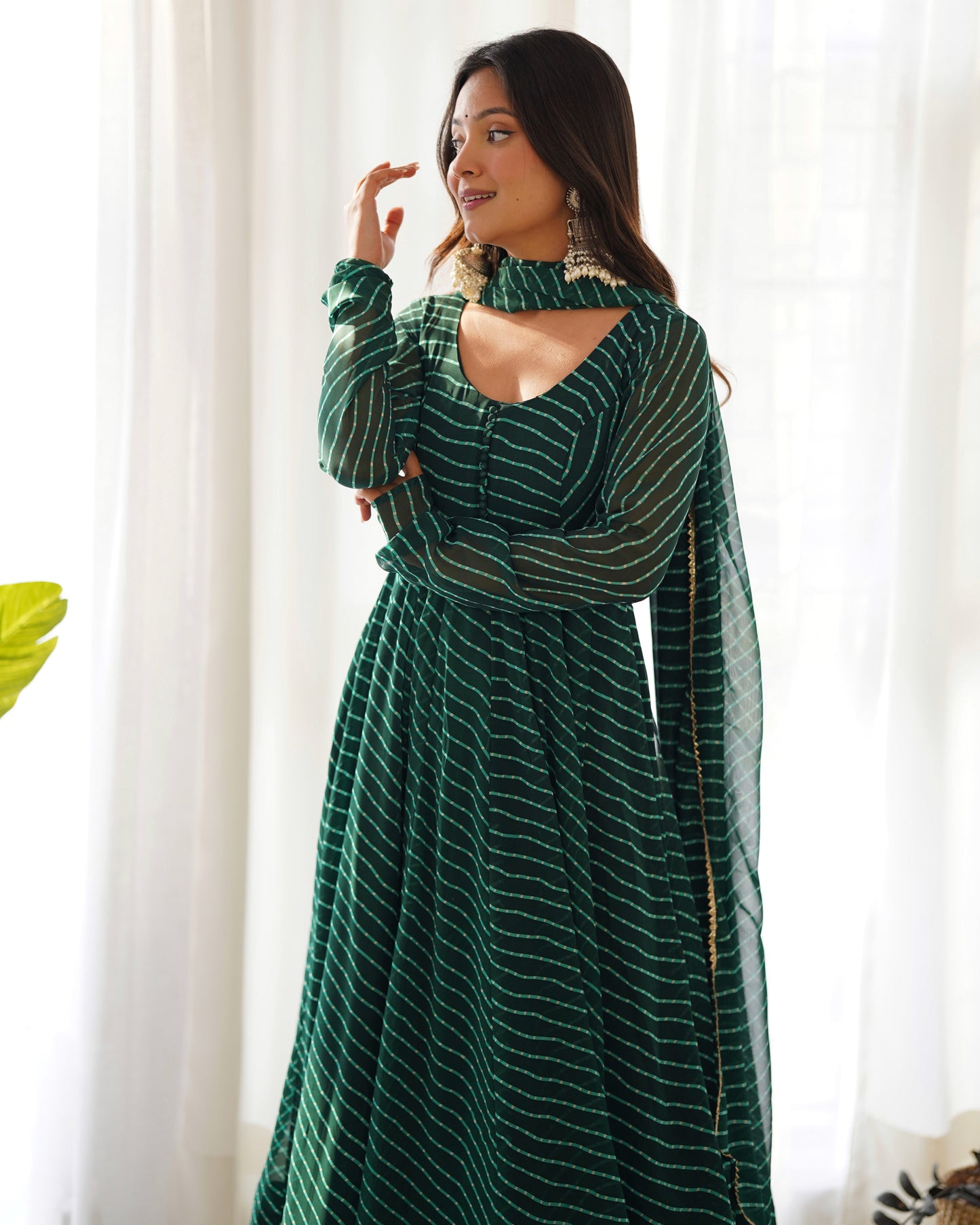 Exclusive Green Colour Laheriya Print Anarkali Set