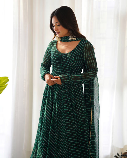 Exclusive Green Colour Laheriya Print Anarkali Set