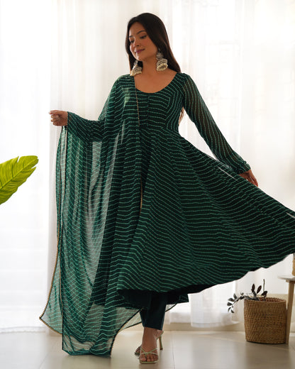 Exclusive Green Colour Laheriya Print Anarkali Set