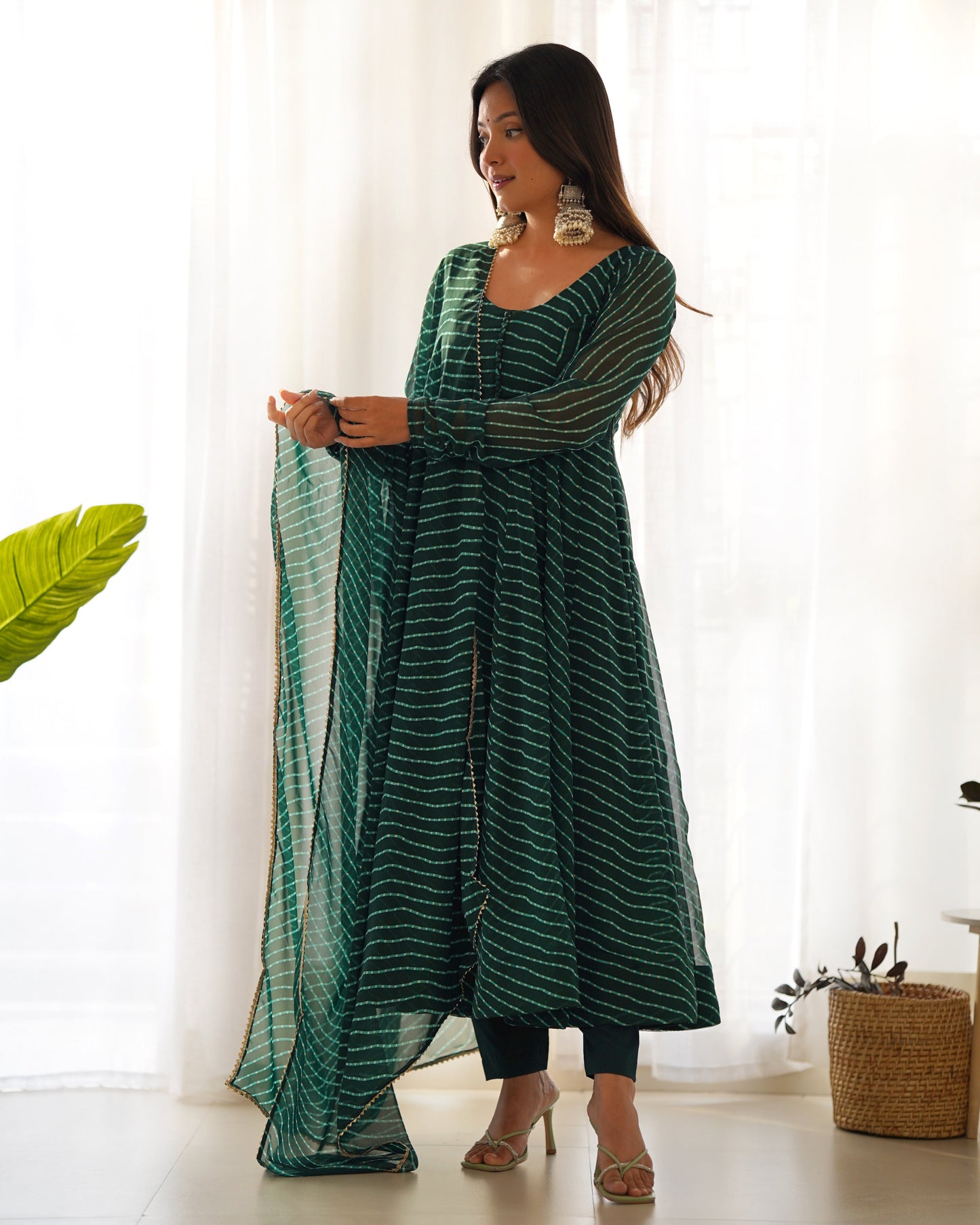 Exclusive Green Colour Laheriya Print Anarkali Set