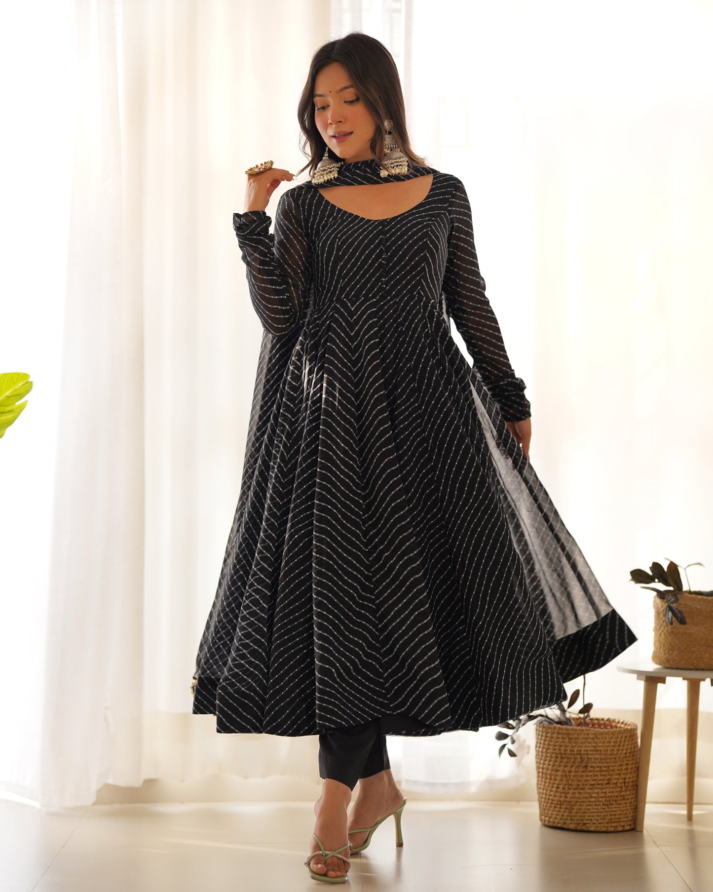 Exclusive Black Colour Laheriya Print Anarkali Set