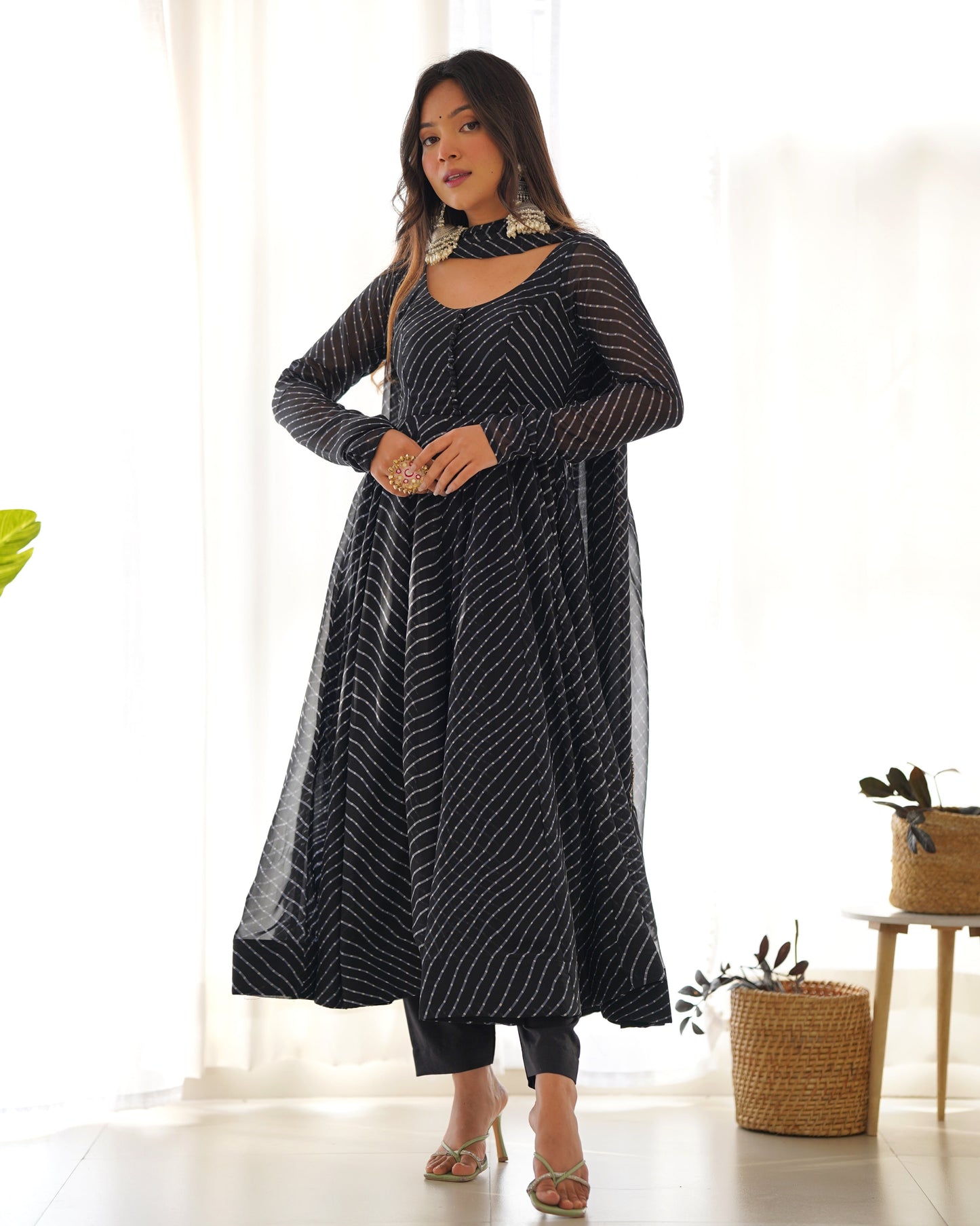 Exclusive Black Colour Laheriya Print Anarkali Set