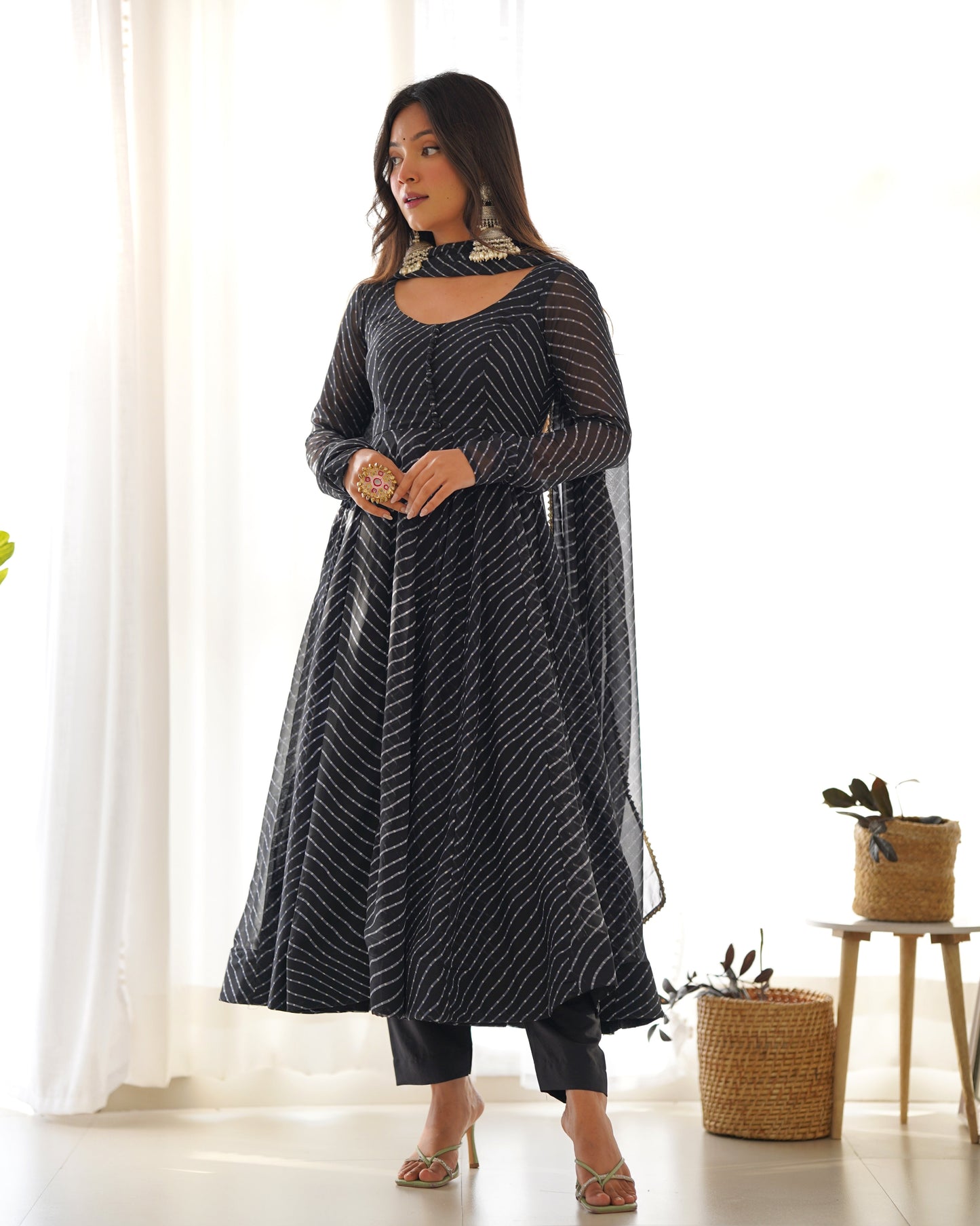 Exclusive Black Colour Laheriya Print Anarkali Set