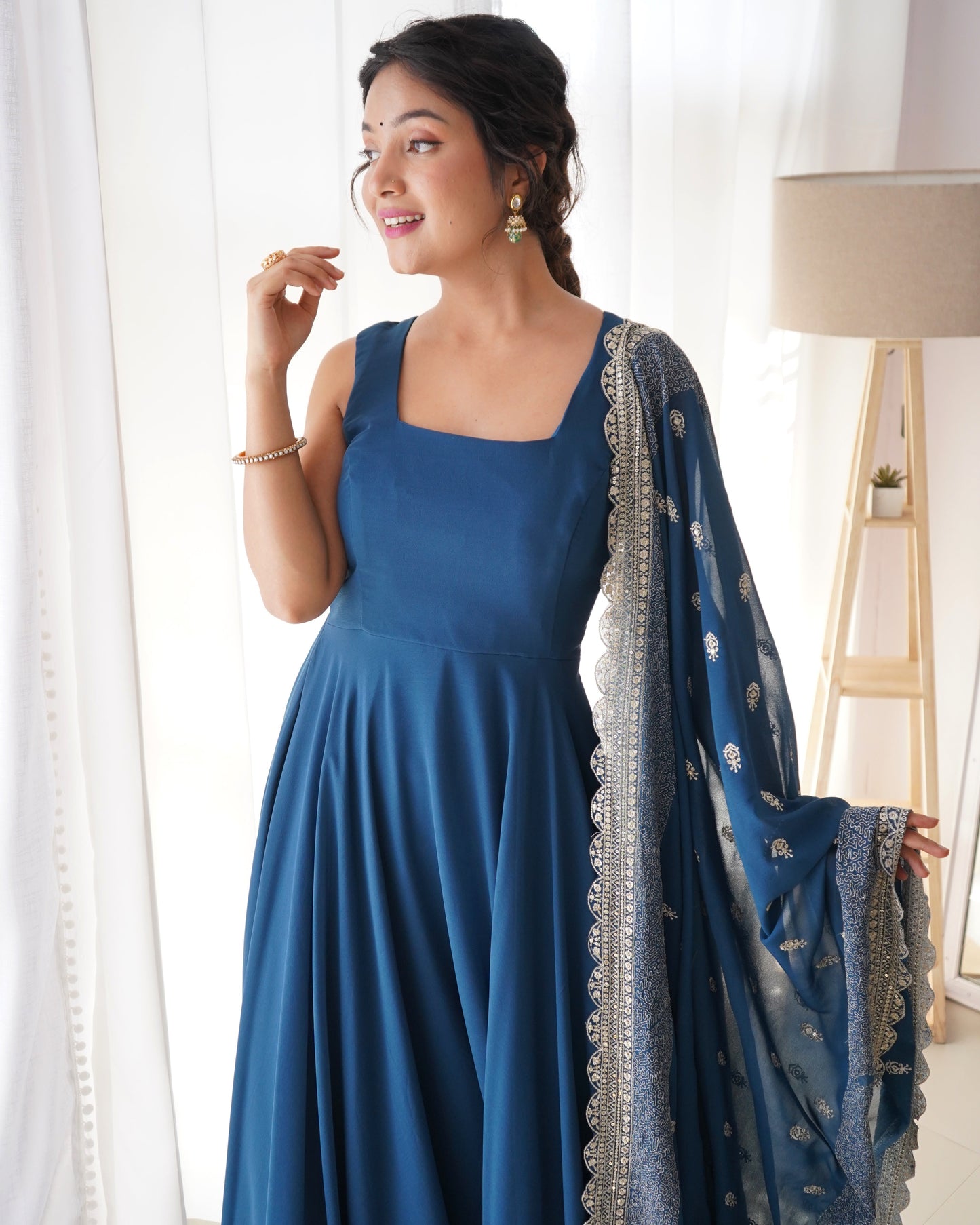 Blue Colour Pure Soft Fox Georgette fully Flair Gown KB-260