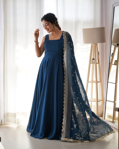 Blue Colour Pure Soft Fox Georgette fully Flair Gown KB-260