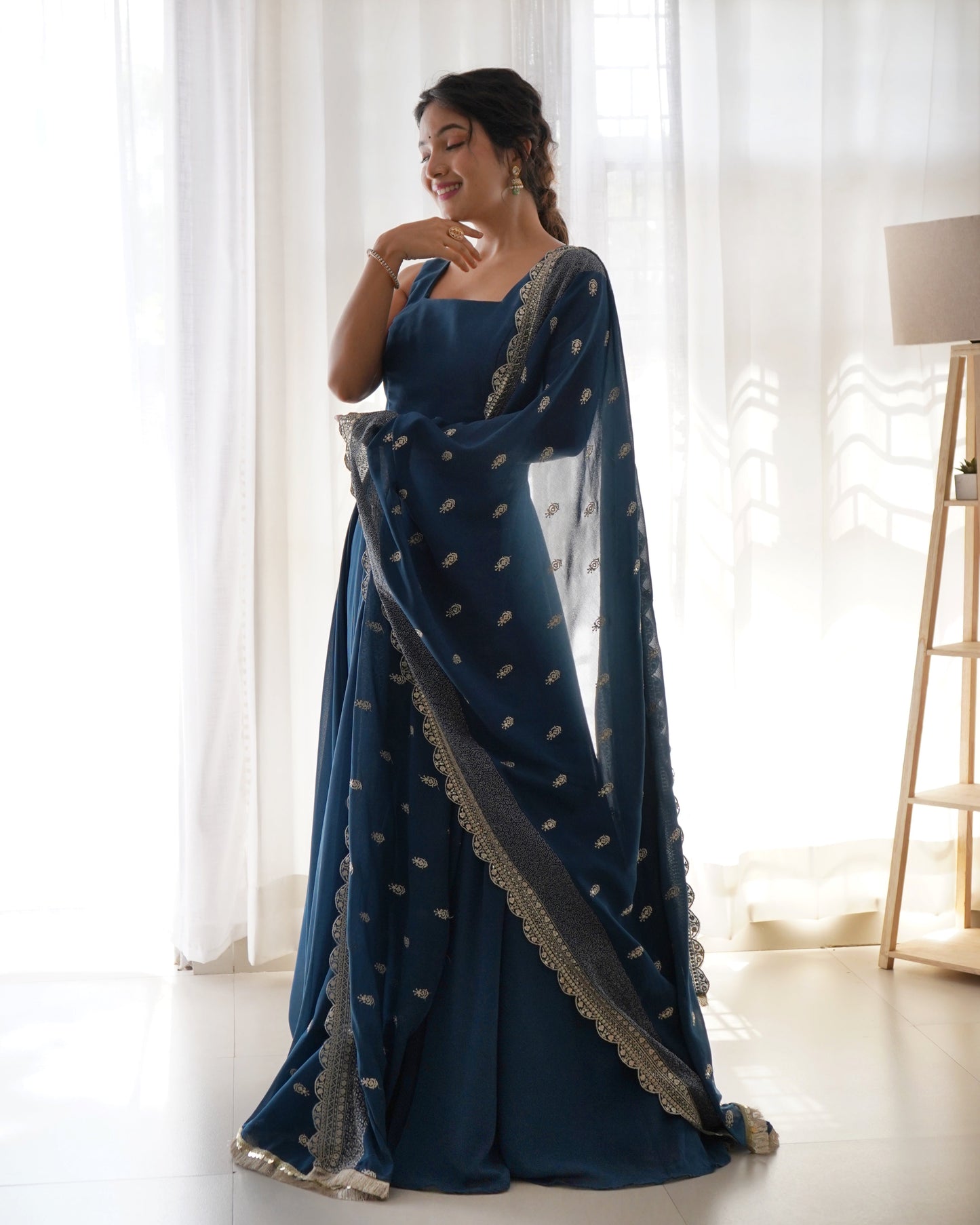 Blue Colour Pure Soft Fox Georgette fully Flair Gown KB-260