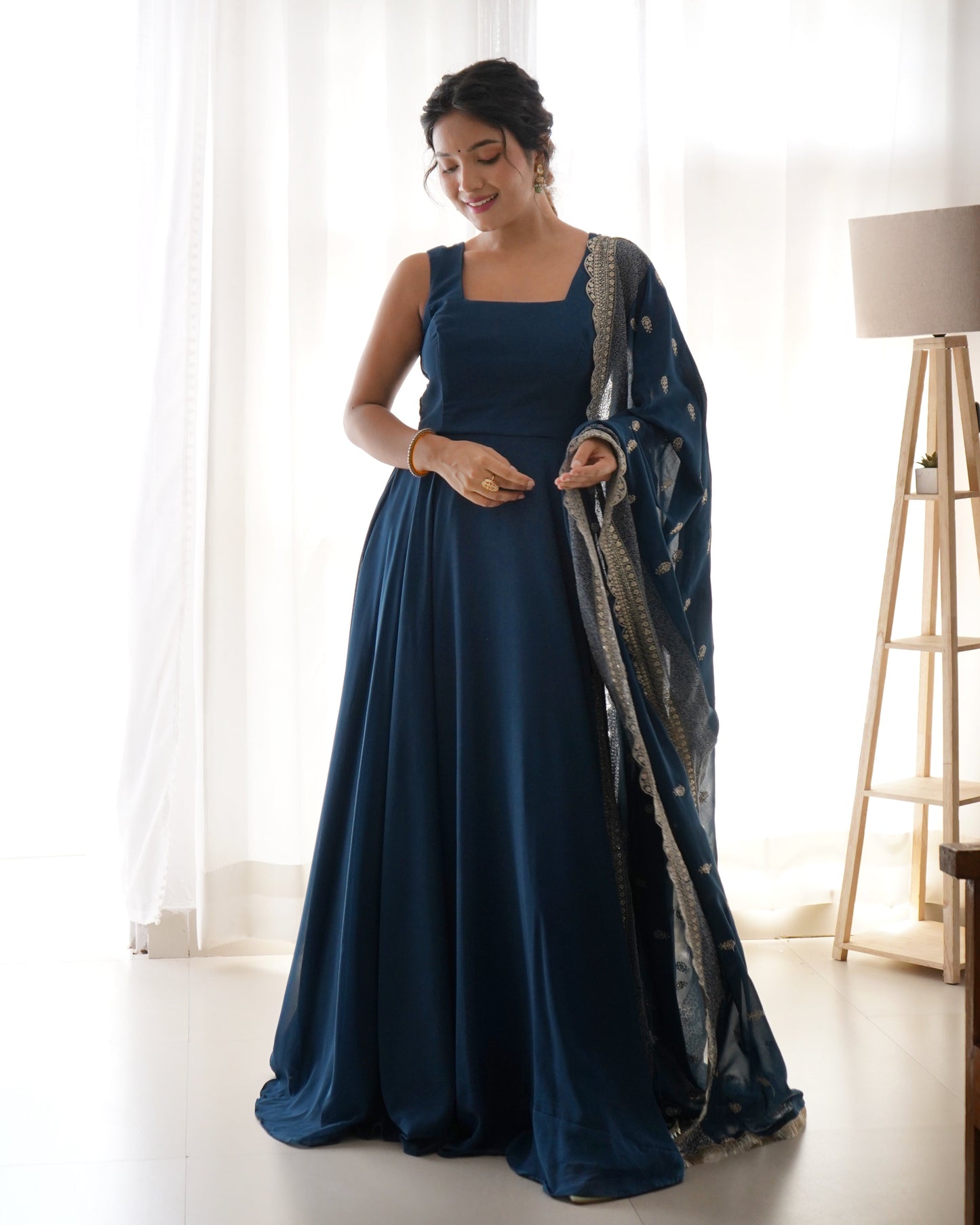 Blue Colour Pure Soft Fox Georgette fully Flair Gown KB-260