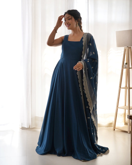 Blue Colour Pure Soft Fox Georgette fully Flair Gown KB-260