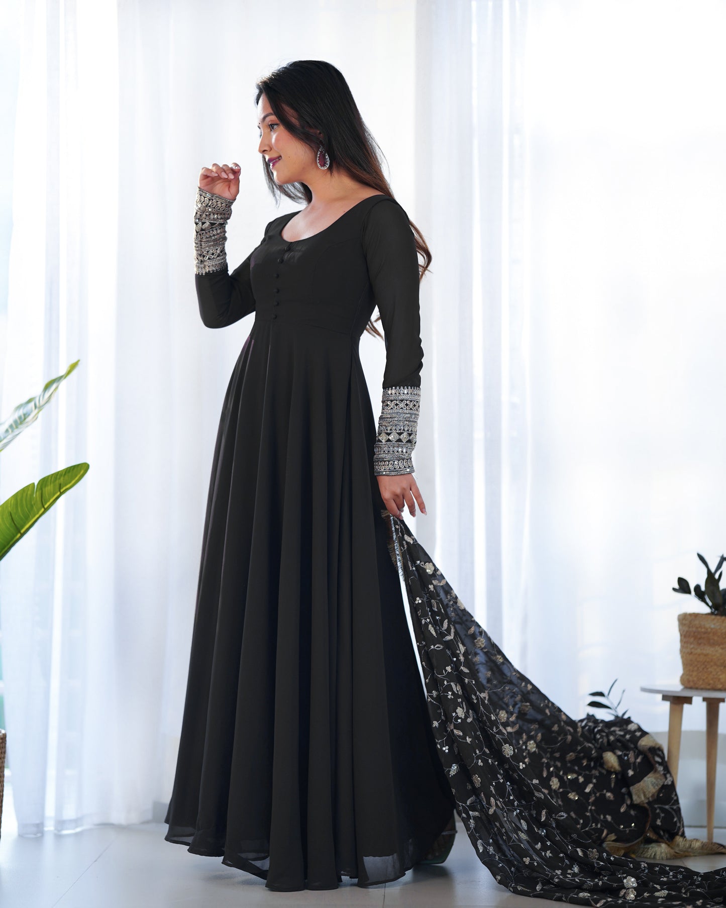 Soft Georgette Anarkali Gown With Embroidery Work Dupatta