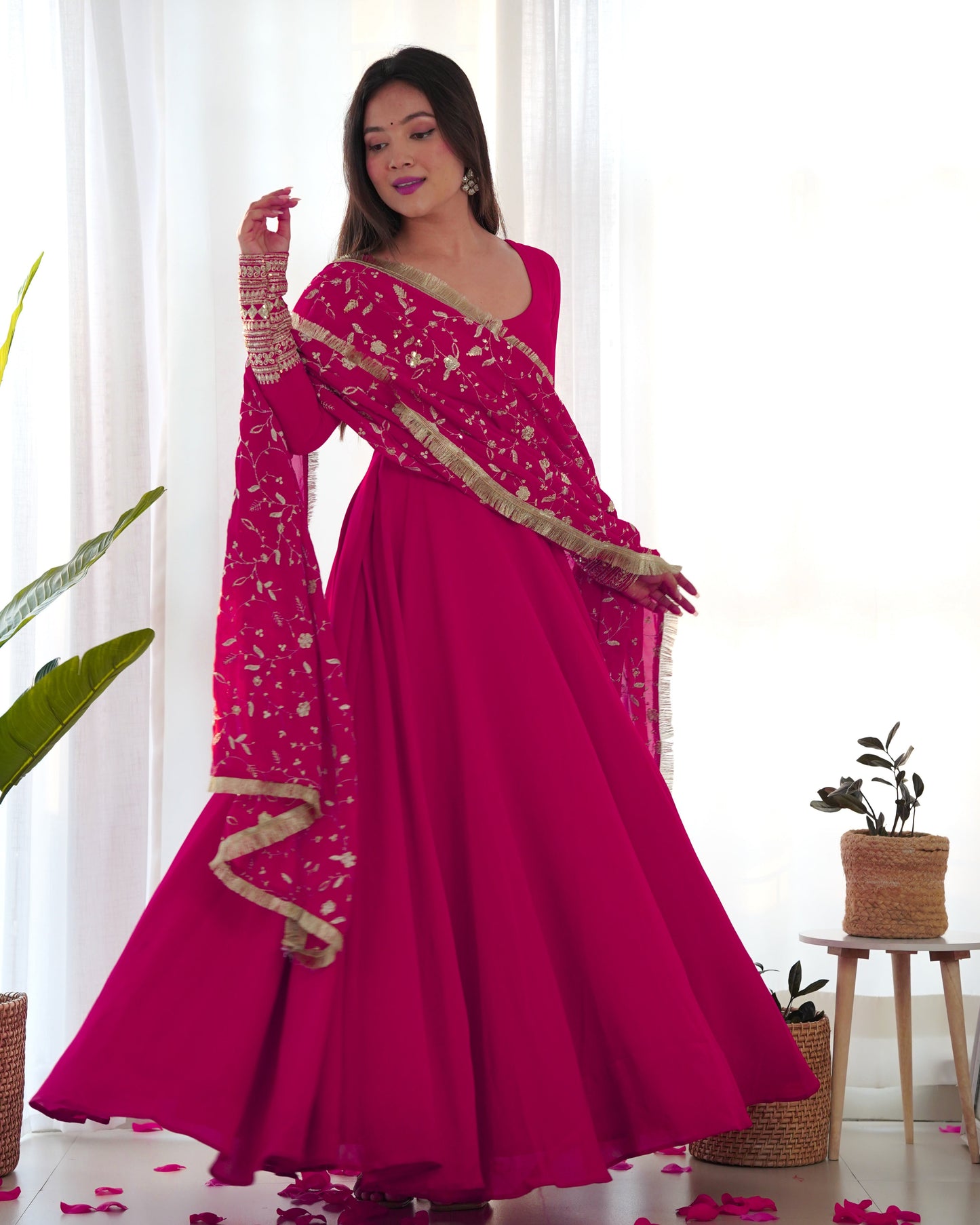 Soft Georgette Anarkali Gown With Embroidery Work Dupatta