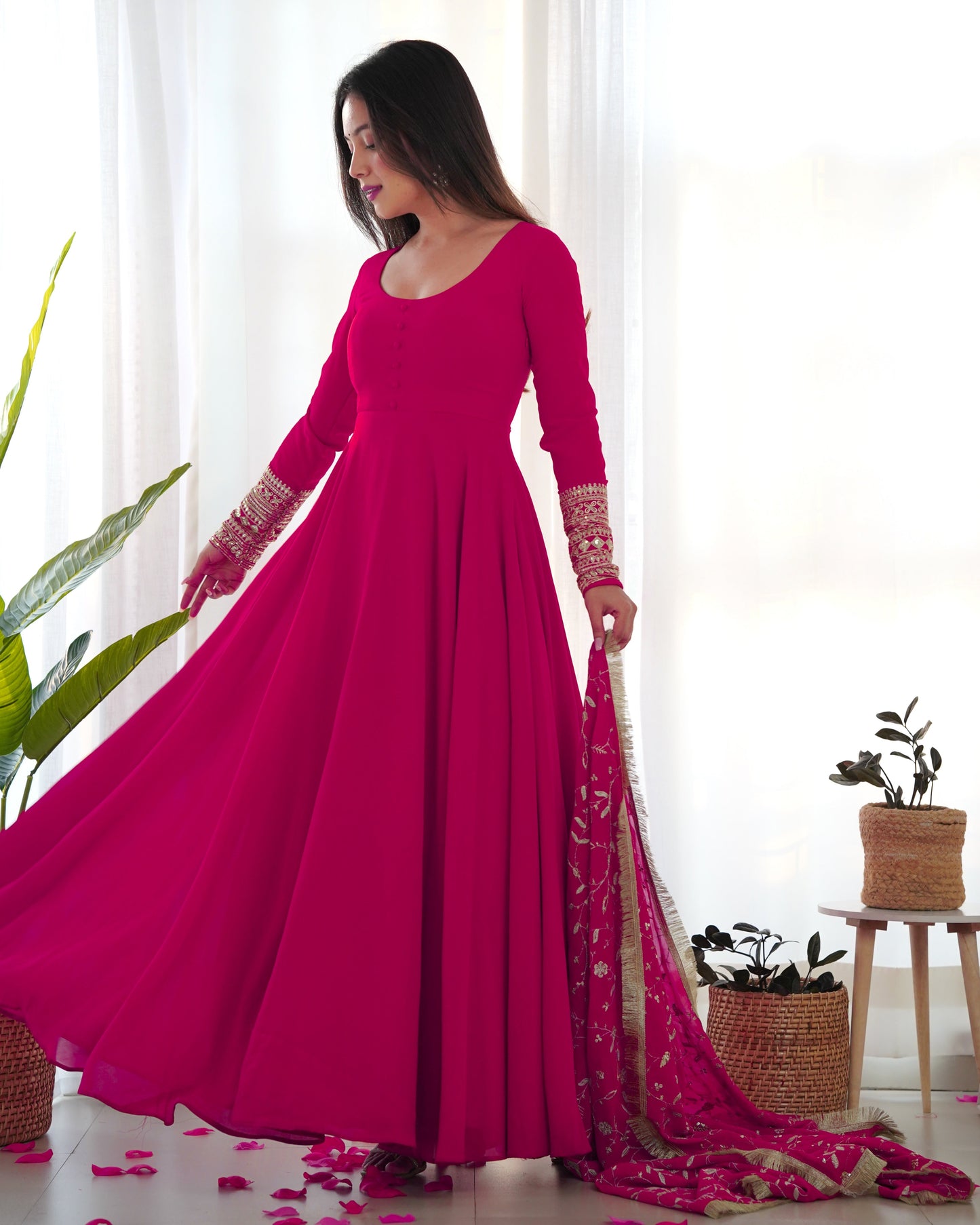 Soft Georgette Anarkali Gown With Embroidery Work Dupatta