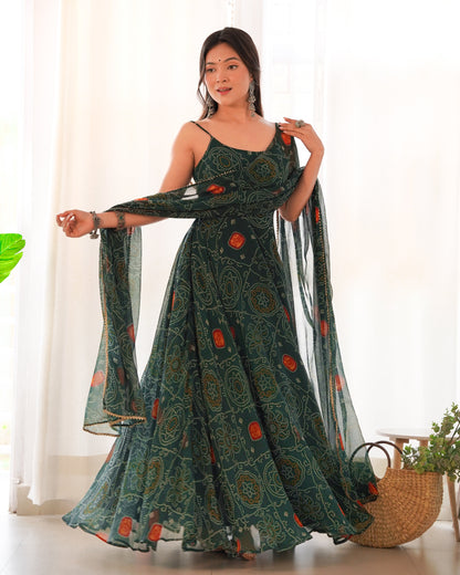 Chic Chiffon Charm Bandhej Print Anarkali Gown