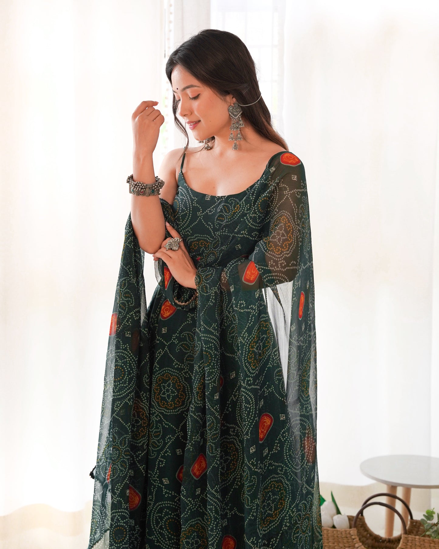 Chic Chiffon Charm Bandhej Print Anarkali Gown