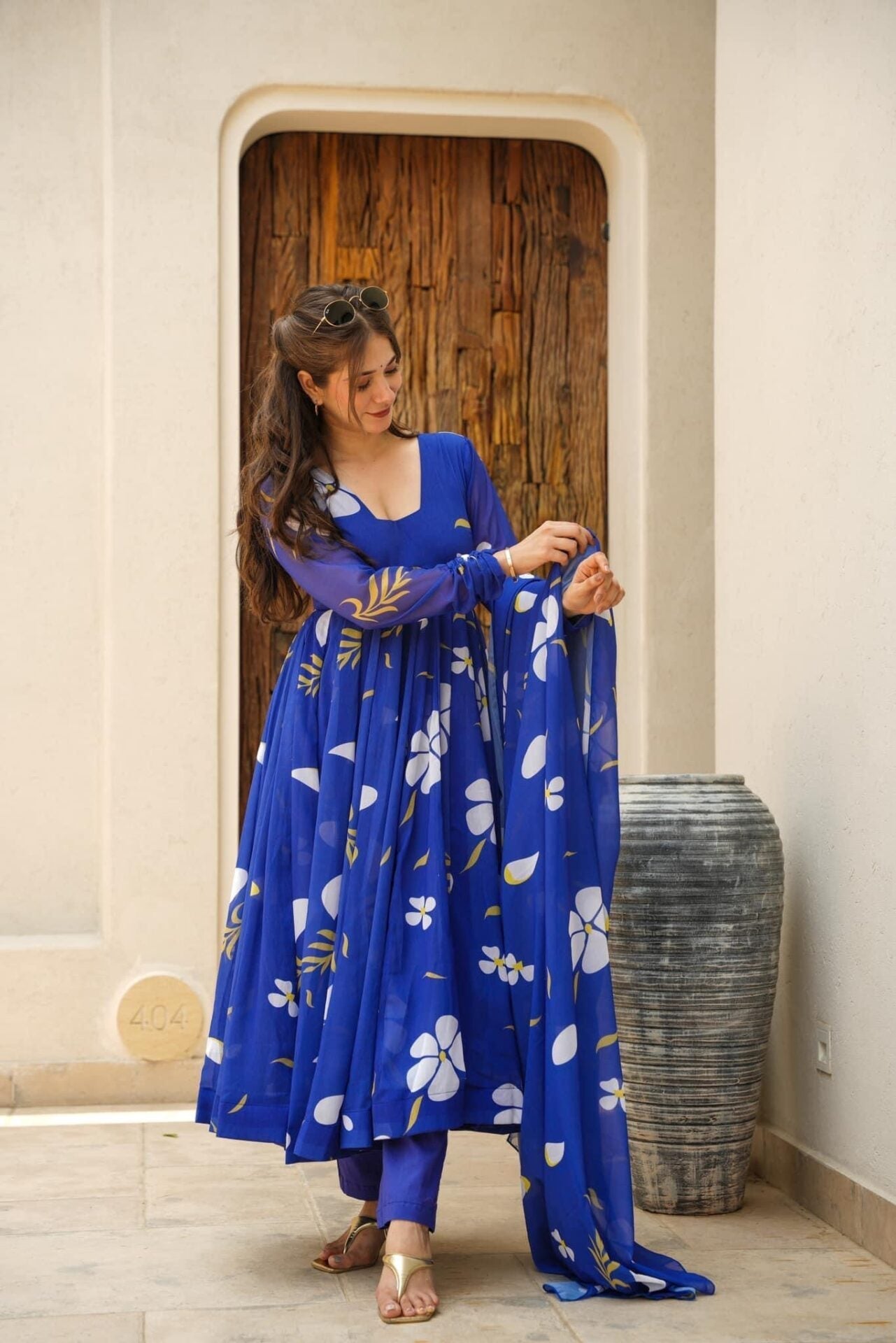 Flux's Blue Floral Georgette Suit Set