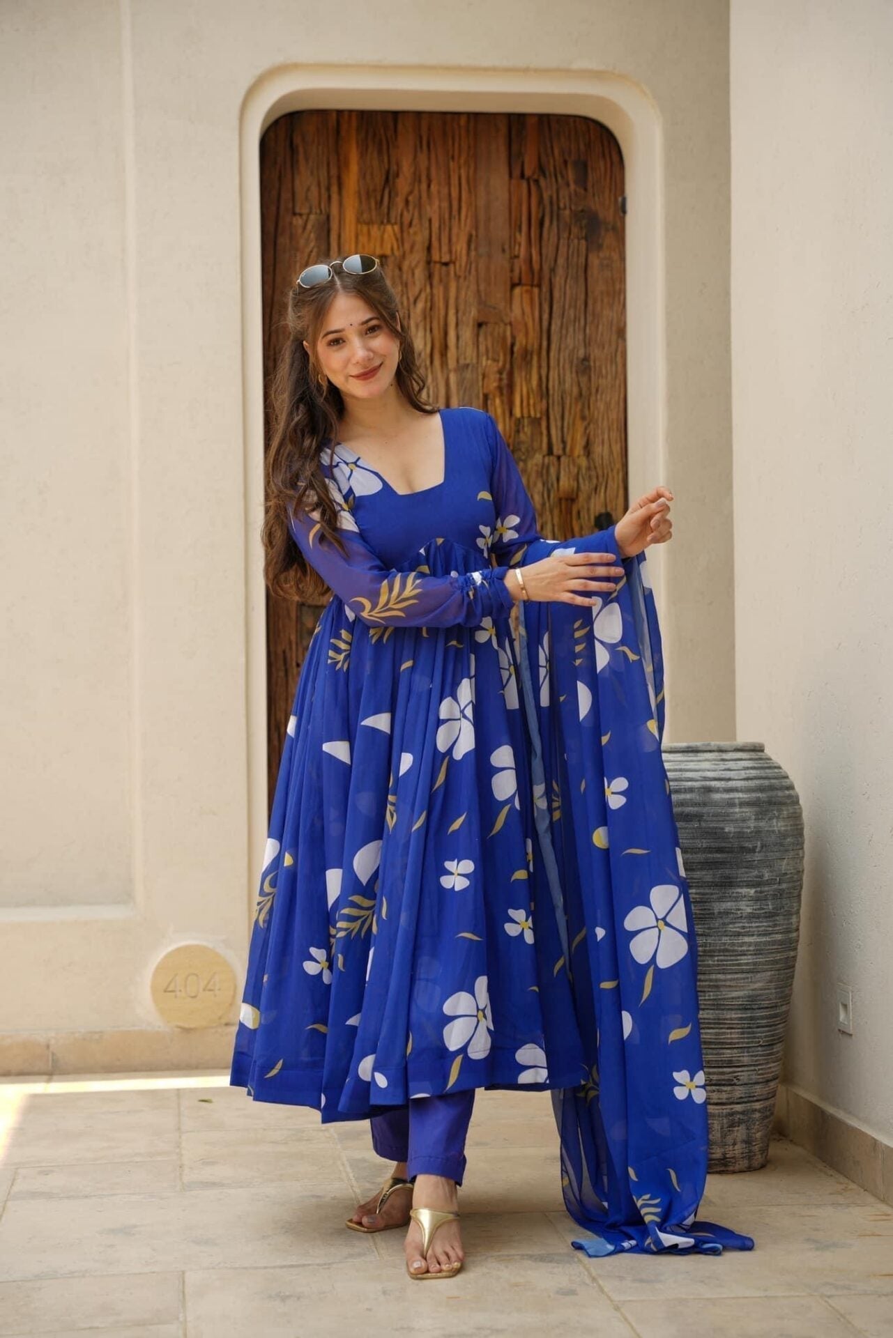 Flux's Blue Floral Georgette Suit Set