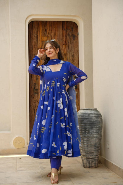 Flux's Blue Floral Georgette Suit Set