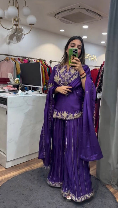 Preet Chinon Silk Sharara Set