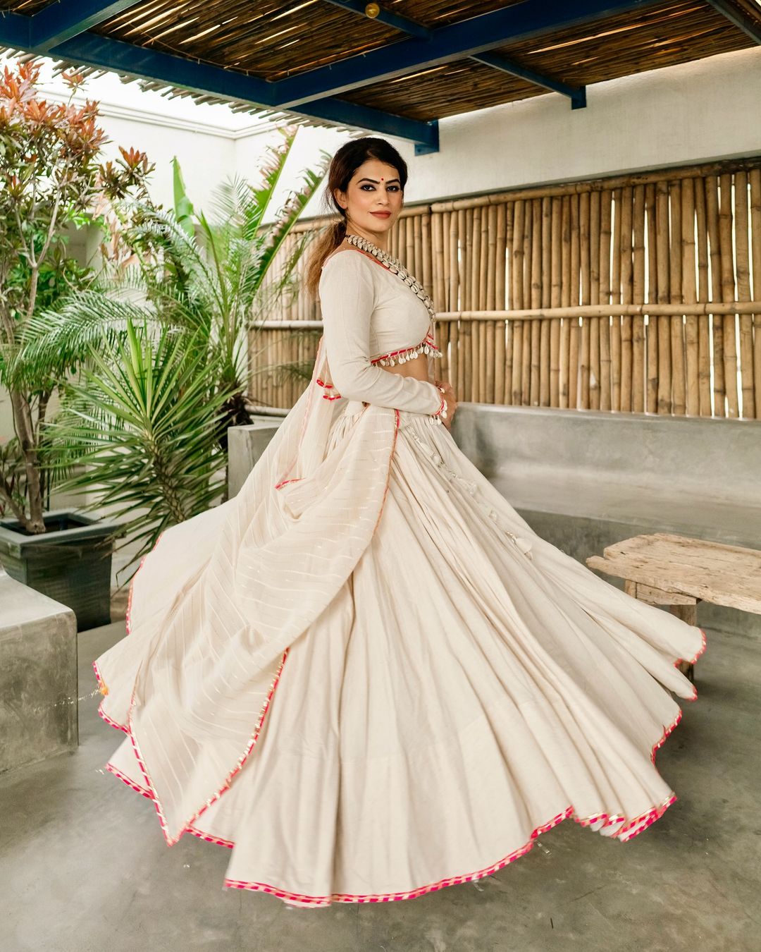 Meraki white lehenga set  with Subtle Pink Highlights