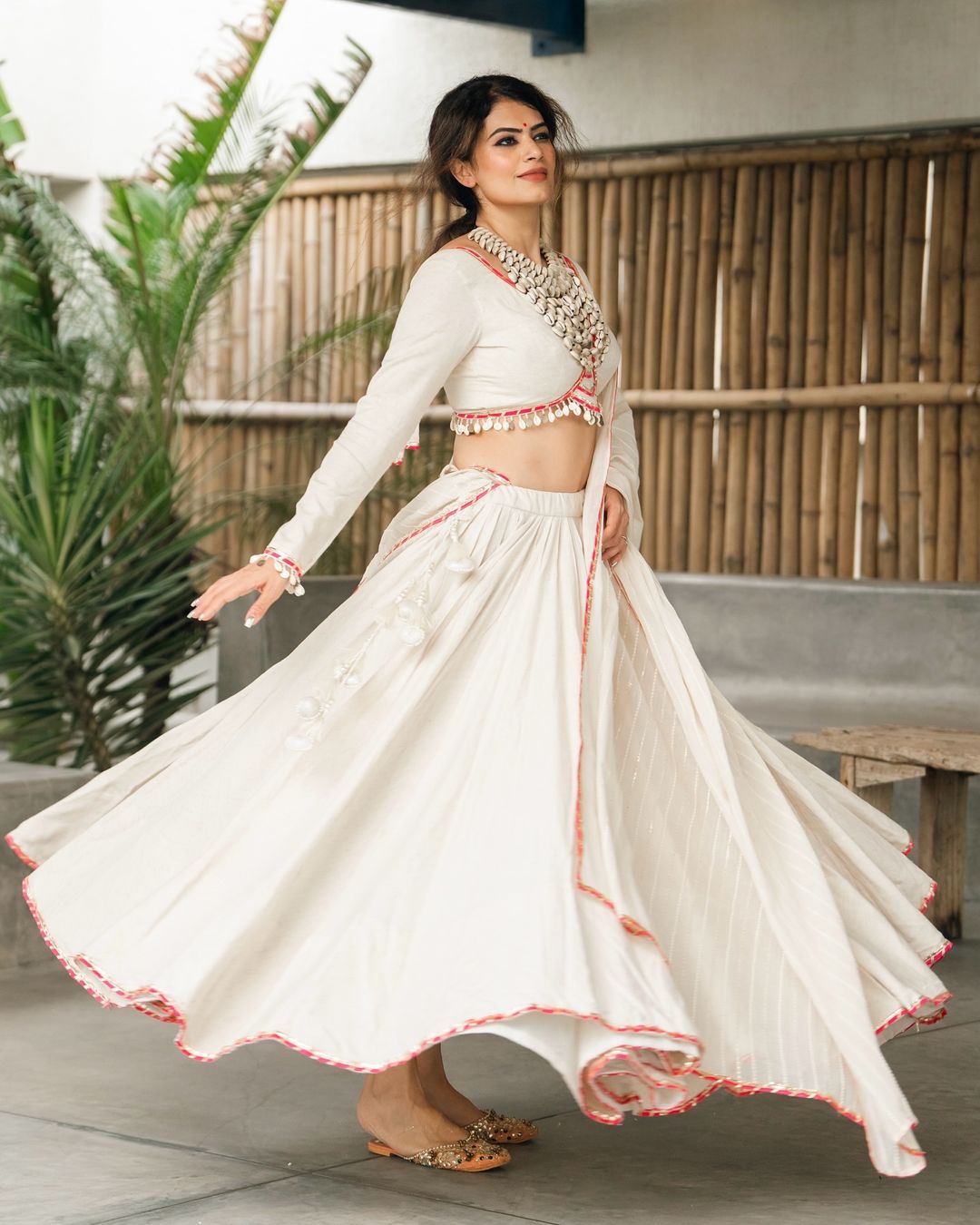 Meraki white lehenga set  with Subtle Pink Highlights