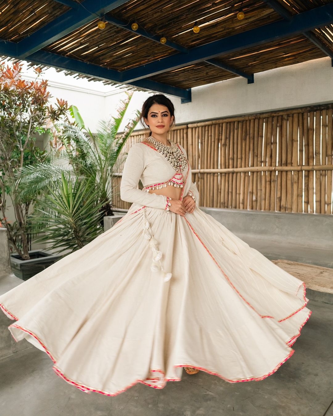 Meraki white lehenga set  with Subtle Pink Highlights