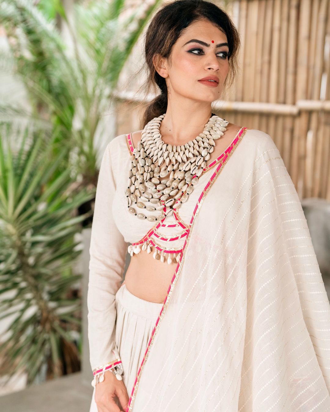 Meraki white lehenga set  with Subtle Pink Highlights