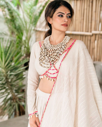 Meraki white lehenga set  with Subtle Pink Highlights