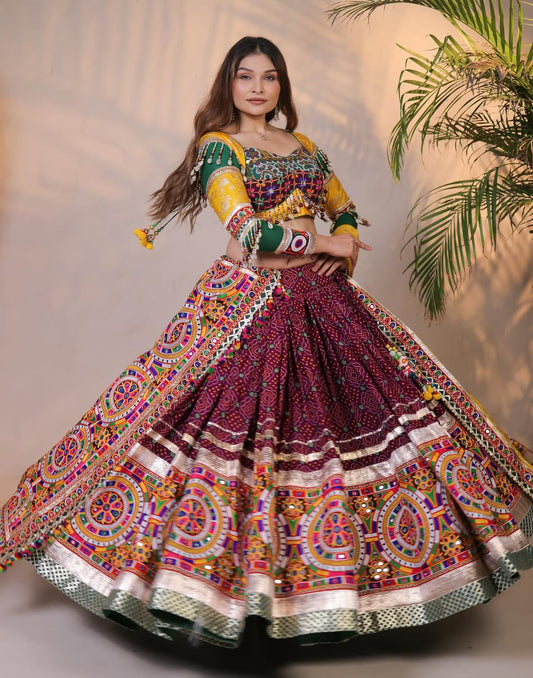 Garba Queen Kutchi Mirror Work Cotton Navratri Lehenga Choli