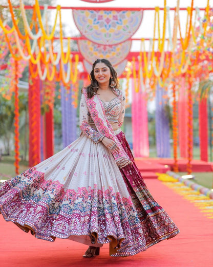 NISHA SOFT BUTTER SILK MIRROR WORK  NAVRATRI LEHENGA CHOLI