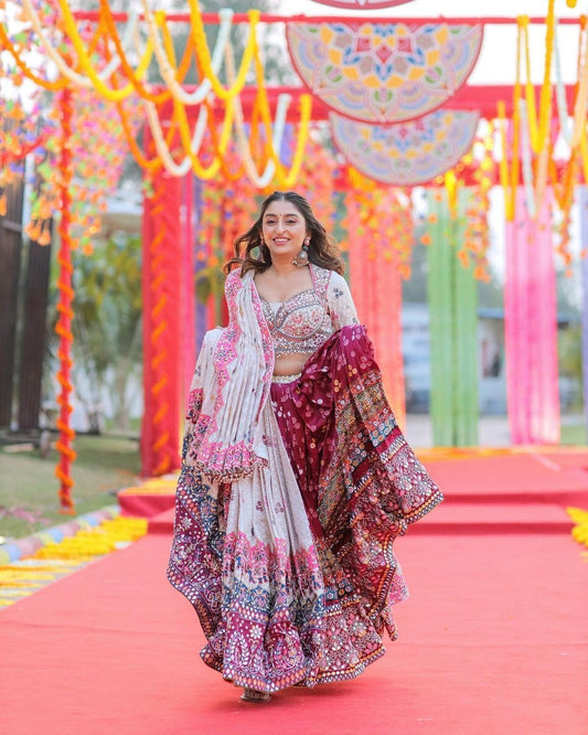 NISHA SOFT BUTTER SILK MIRROR WORK  NAVRATRI LEHENGA CHOLI