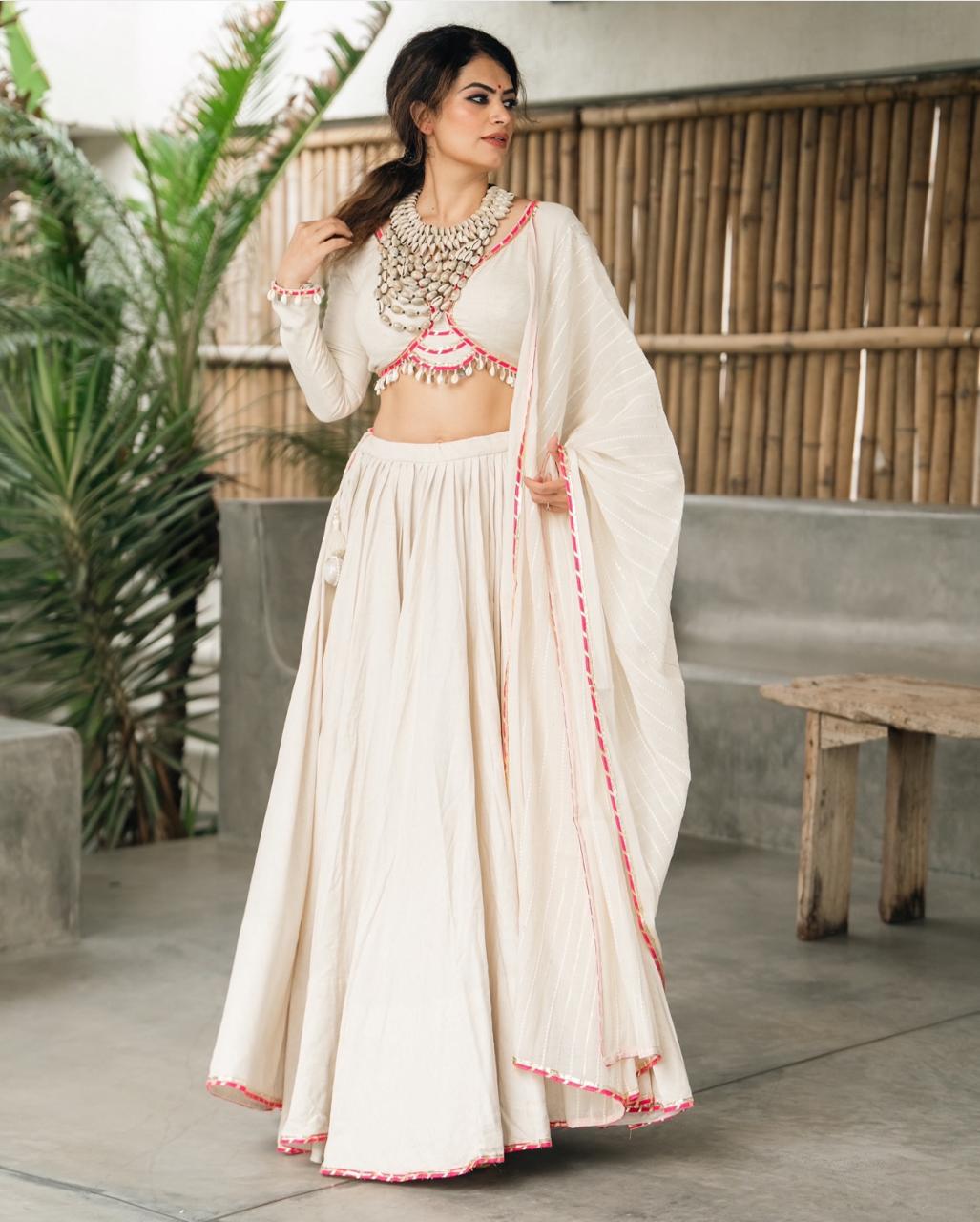 Lvory Grace: Ethereal Chaniya Choli with Subtle Pink Highlights