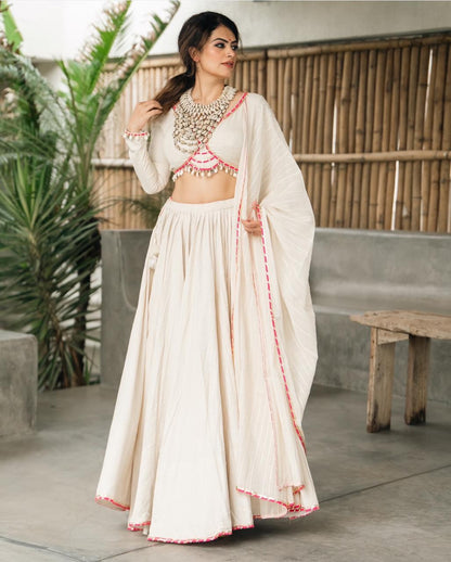 Lvory Grace: Ethereal Chaniya Choli with Subtle Pink Highlights