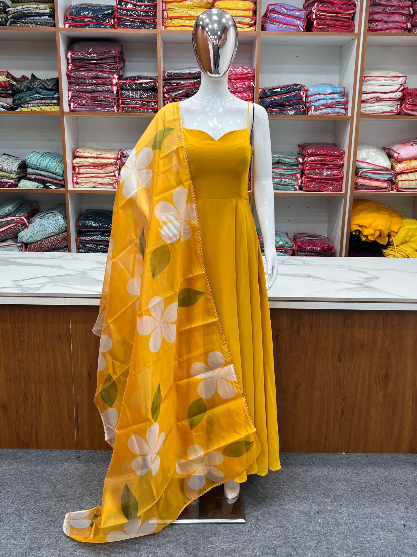 NEON COLOR SOFT GEORGETTE ANARKALI GOWN WITH FLORAL PRINTED DUPATTA