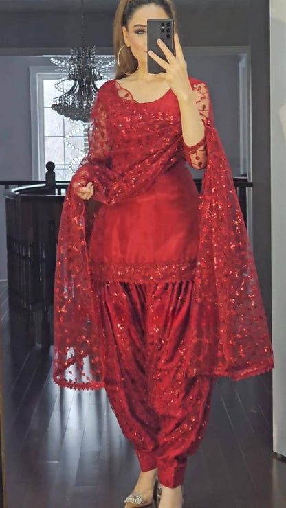 Red Colored Party Wear Patiyala Suit UC-1176