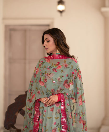 Falak Printed Sinon Fabric Gown And Dupatta Set