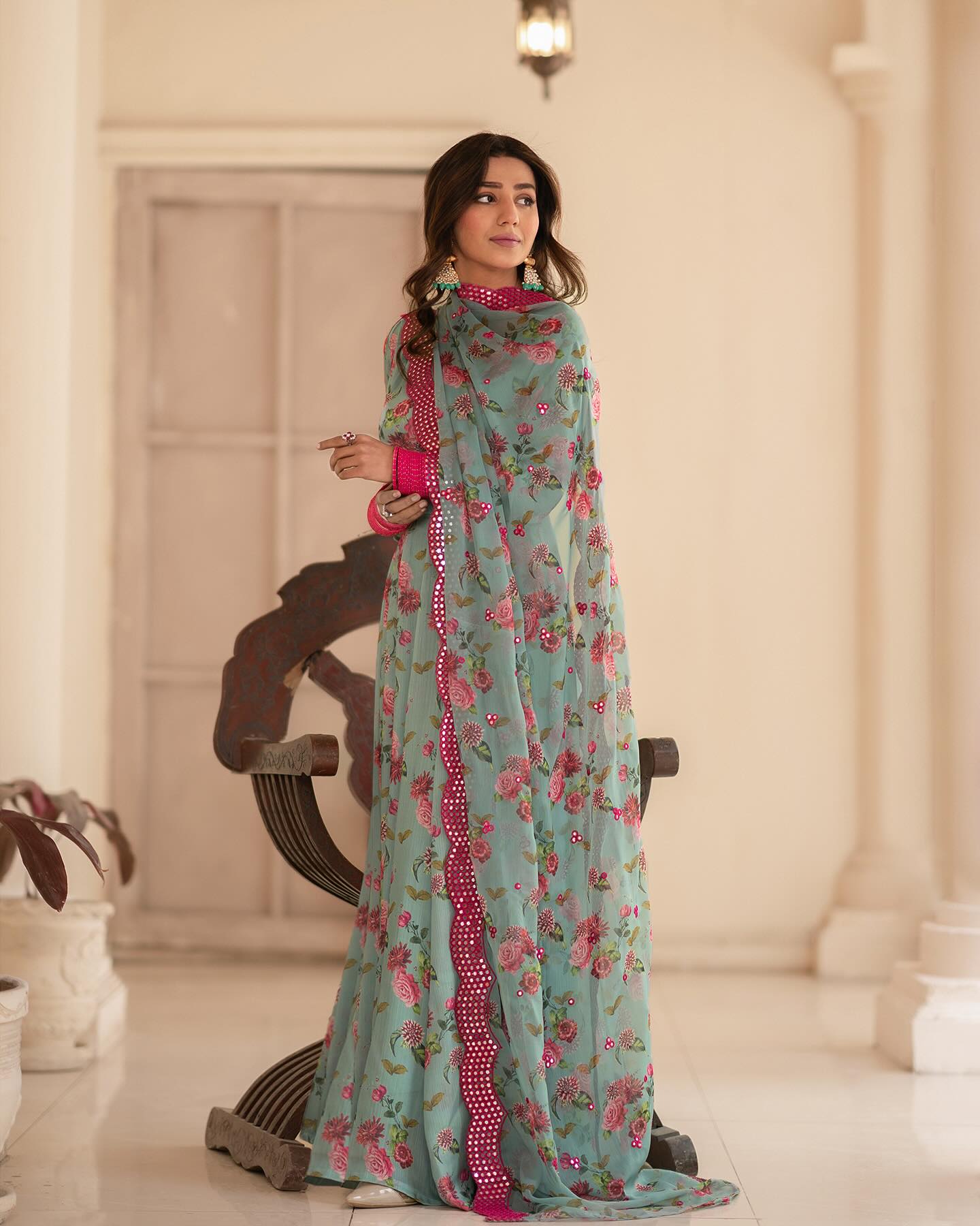 Falak Printed Sinon Fabric Gown And Dupatta Set