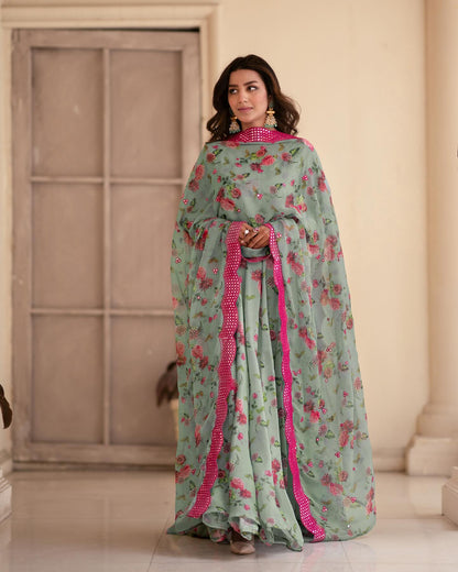 Falak Printed Sinon Fabric Gown And Dupatta Set