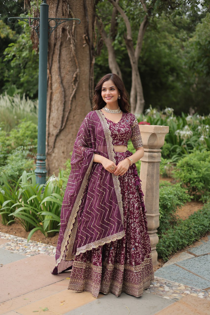 Attractive Lehenga Choli for Wedding with Resham Zari Work