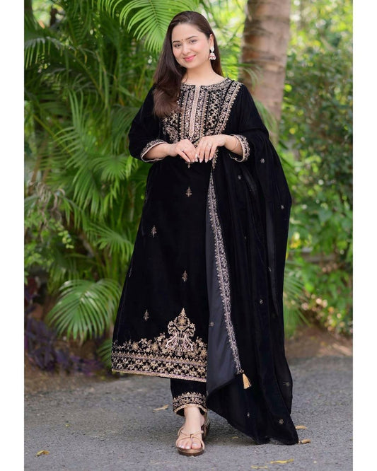 Black Velvet Embroidered Ensemble Timeless Elegance